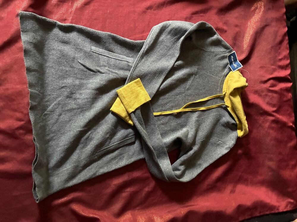 Cynthia Rowley Active Hoodie Womens S Gray Yellow Knit Pullover Long Sleeve